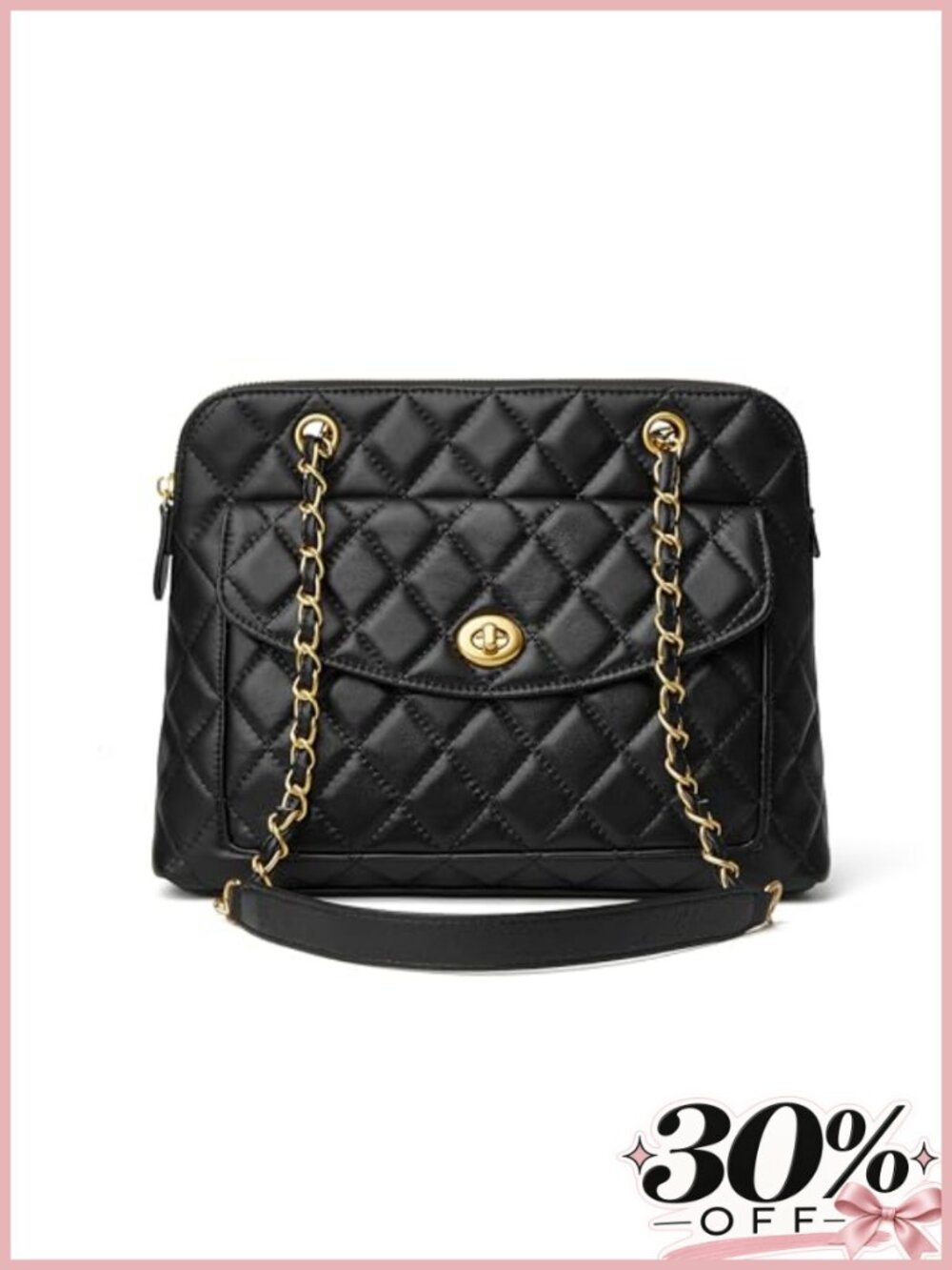 Quilted Lambskin Leather Satchel Shoulder Bag Chain Handle